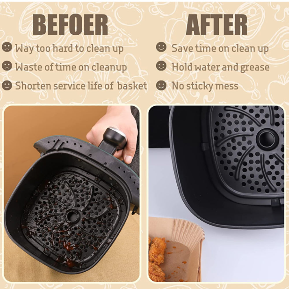 Disposable Air Fryer Pad Baking Non-Stick Pad Steamer Oil Absorbent Paper  Food Paper Pad Fryer Paper 52/25/10 Pieces